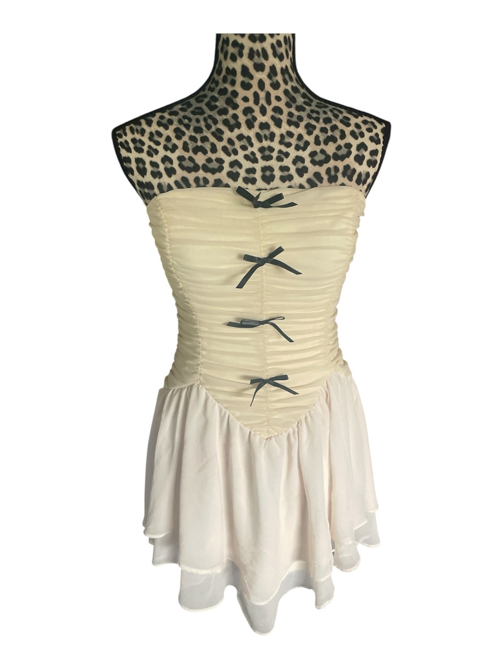 Windsor Strapless Cream Mini Dress with Black Bow Trim